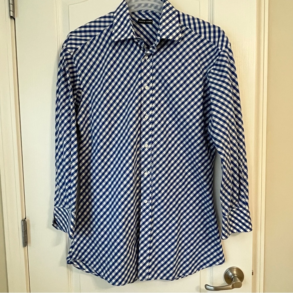 Bergdorf Goodman Blue And White Gingham Button Down Shirt Cotton Men’s L 42/16.5